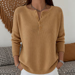 Marlene henley button up knit sweater in Camel, view 7