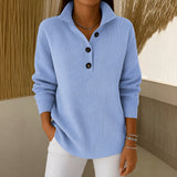 Becky V neck polo sweater in Sky Blue, front view
