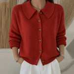 Misty point collar button cardigan in Red, view 3