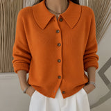 Misty point collar button cardigan in Orange, view 5