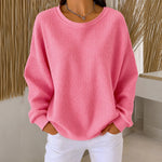 Raelynn classic waffle knit sweater in Pink, front view