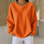 Raelynn classic waffle knit sweater in Orange, view 3