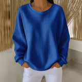 Raelynn classic waffle knit sweater in Blue, view 6