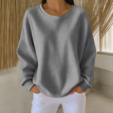 Raelynn classic waffle knit sweater in Gray, view 8