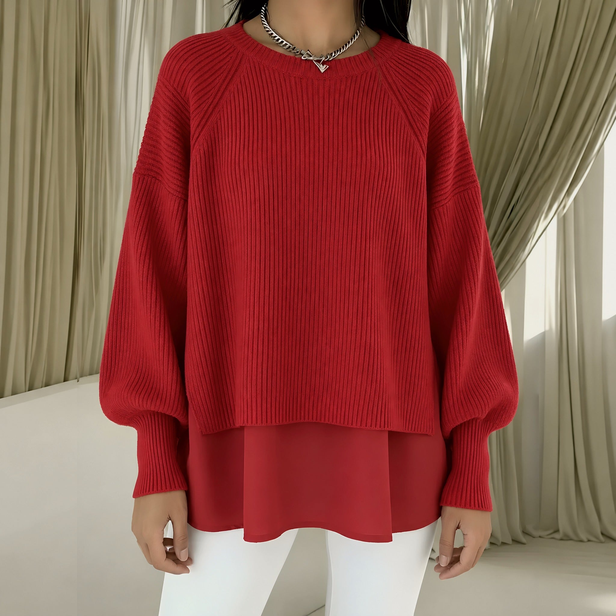 Rhonda layered look knit sweater, view 2