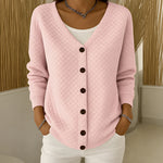 Sheila quilted button front cardigan in Pink, front view