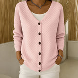 Sheila quilted button front cardigan in Pink, front view