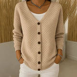 Sheila quilted button front cardigan in Khaki, view 3