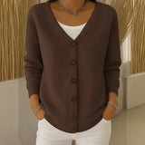 Sheila quilted button front cardigan in Brown, view 4