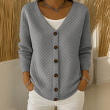 Sheila quilted button front cardigan in Gray, view 5