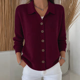 Christy collared button front cardigan in Burgundy, front view