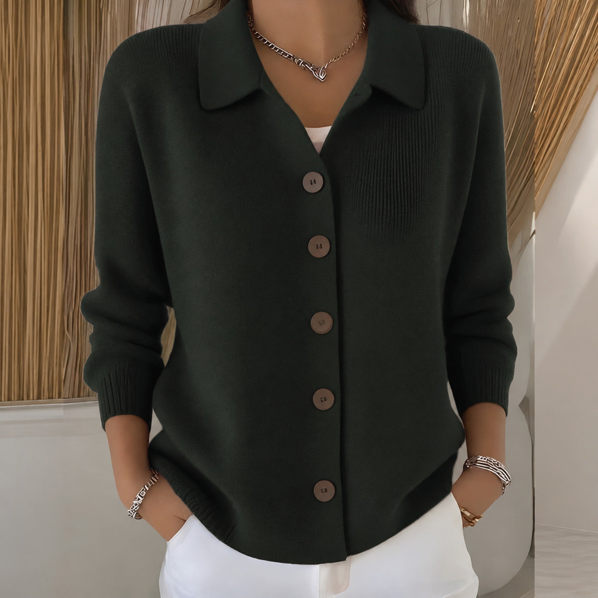 Christy collared button front cardigan in Green, view 3