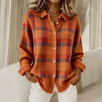 Deanna plaid knit cardigan in Orange, view 2