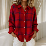 Deanna plaid knit cardigan in Red, view 3
