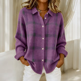 Deanna plaid knit cardigan in Purple, view 4