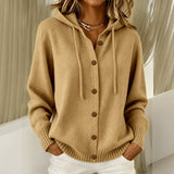 Dixie hooded button cardigan in Khaki, view 3