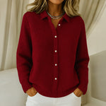 Frankie textured knit button up cardigan in Wine Red, view 2