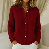 Frankie textured knit button up cardigan in Wine Red, view 2