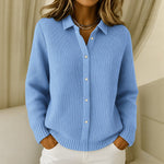 Frankie textured knit button up cardigan in Blue, view 4
