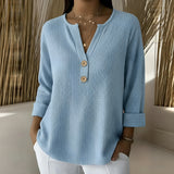 Ginger waffle knit henley top in Sky Blue, view 2