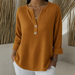 Ginger waffle knit henley top in Orange, view 4
