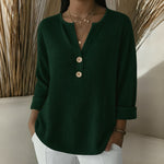 Ginger waffle knit henley top in Green, view 5