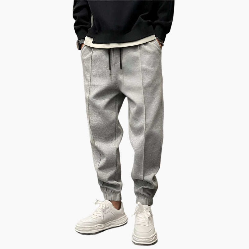Tanner men's tapered leisure joggers in Gray, front view