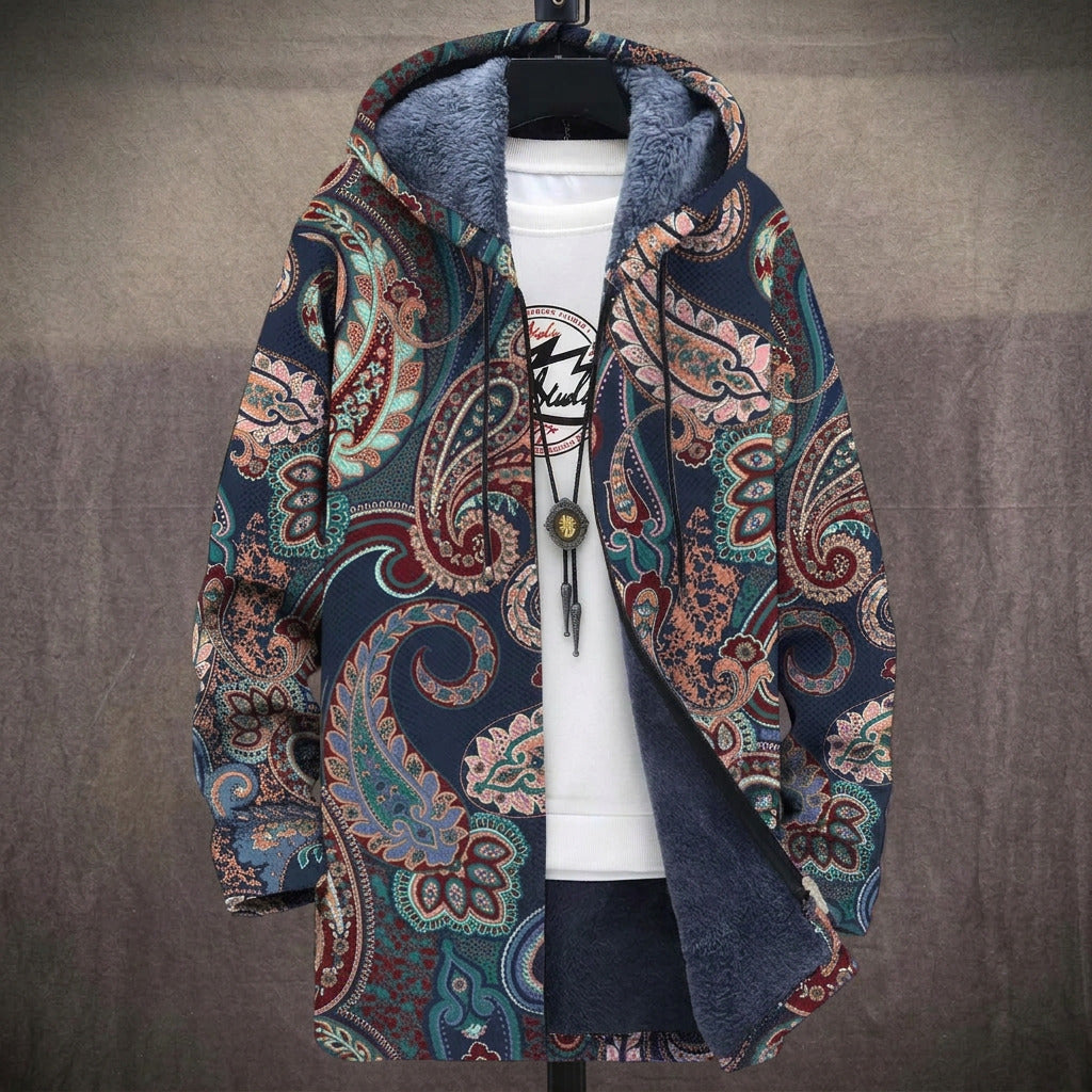 Ruth paisley print hooded fleece lined jacket, front view