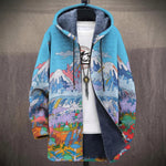 Sophia mountain landscape print hooded fleece lined jacket, front view
