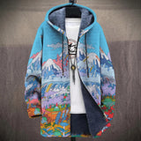 Sophia mountain landscape print hooded fleece lined jacket, front view
