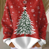 Sadie red Christmas tree waffle knit sweater, view 2