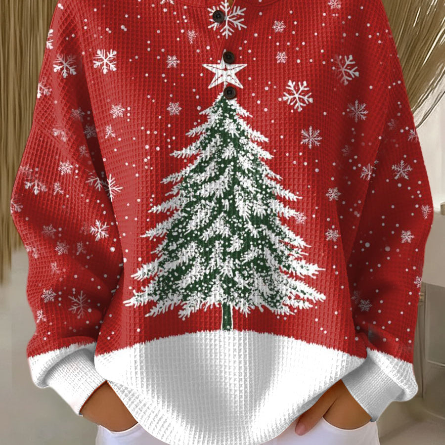 Sadie red Christmas tree waffle knit sweater, view 2
