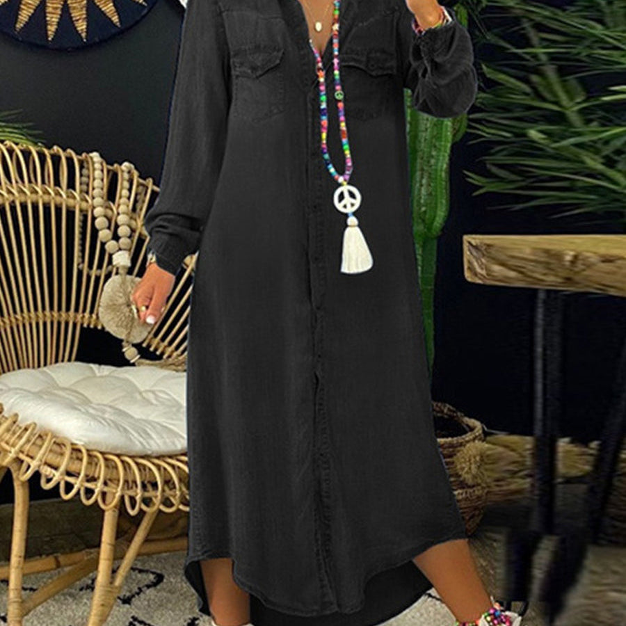 Erica - Casual Elegant Long Denim Shirt Dress