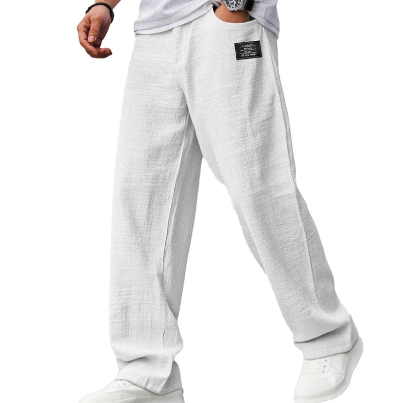 Leon men's lightweight straight leg pants in White, view 2