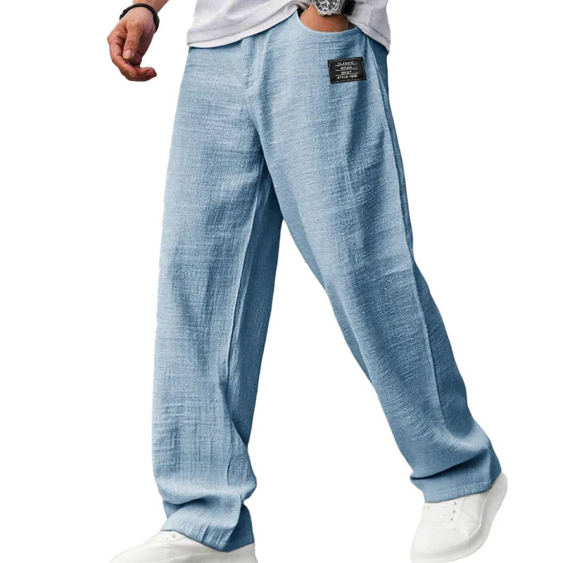 Leon men's lightweight straight leg pants in Light Blue, view 5