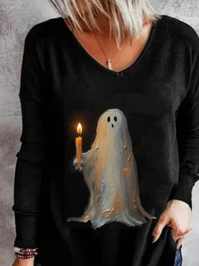 Valentina ghost v neck t-shirt in black, detail view