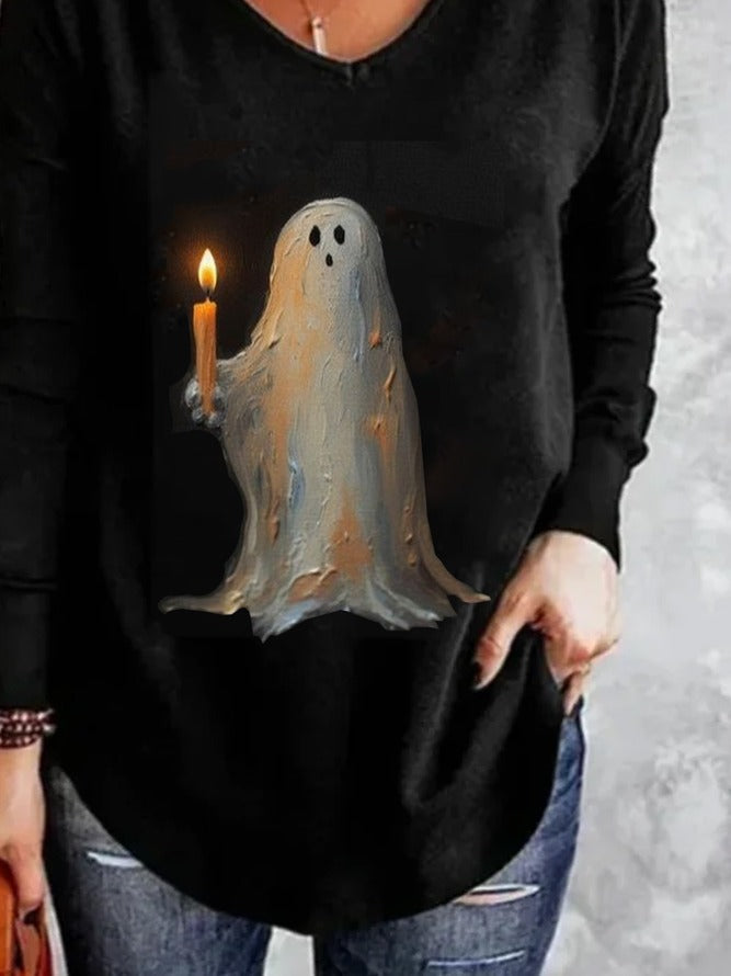 Valentina ghost v neck t-shirt in black, detail view