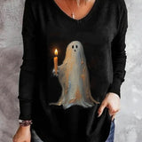 Valentina ghost v neck t-shirt in black, front view