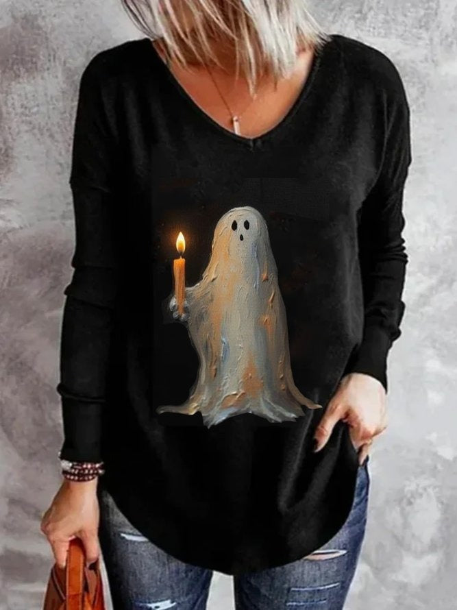 Valentina ghost v neck t-shirt in black, front view