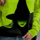 Sophia | Halloween-Inspired Print Loose Color Block Round Neck Sweatshirt