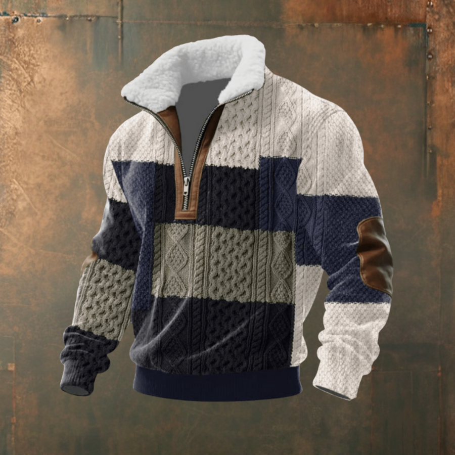 Brendan | Gray Half-Zip Sweater with Contrast Yoke
