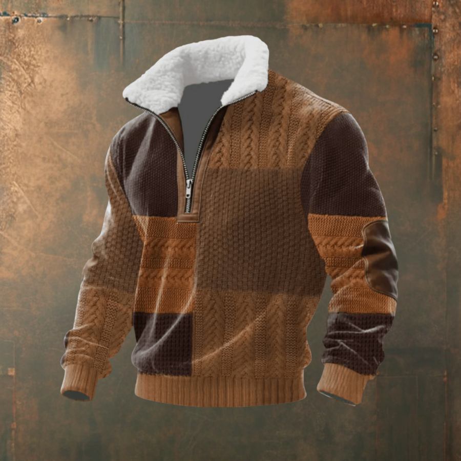 Brendan | Gray Half-Zip Sweater with Contrast Yoke