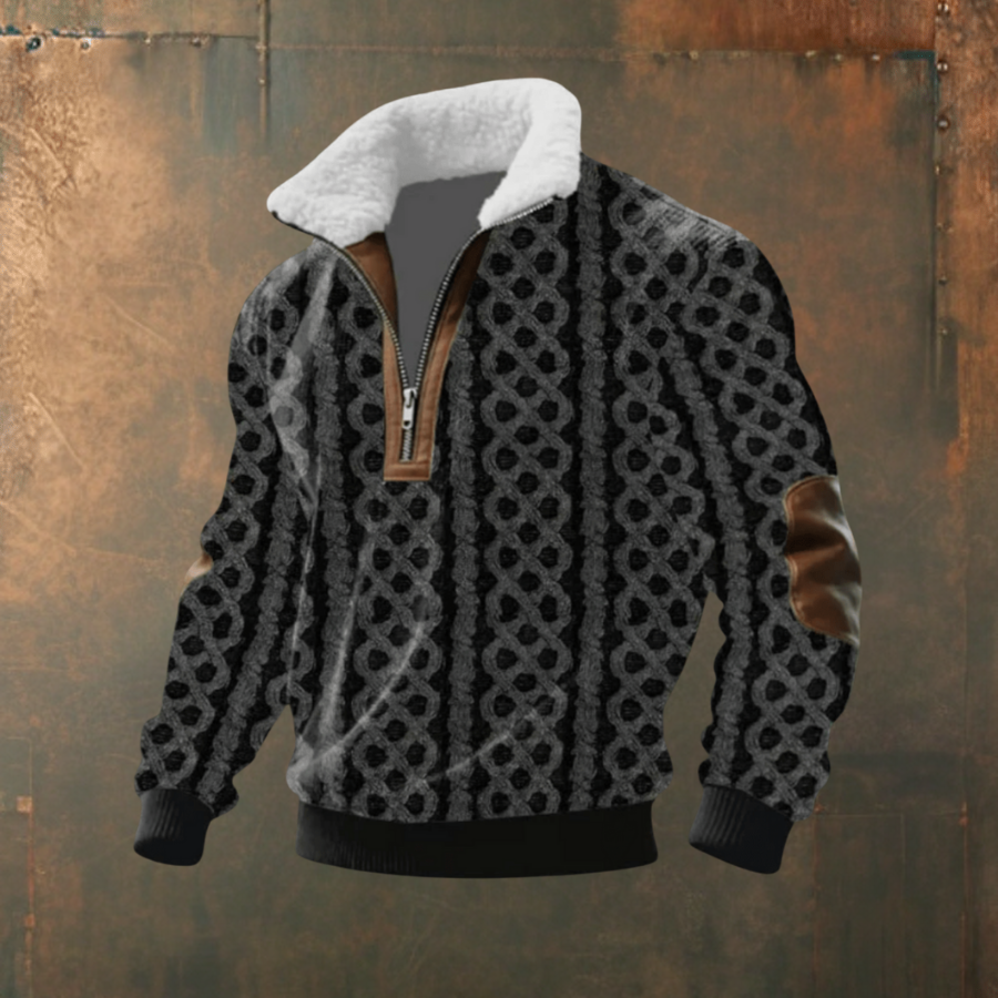 Brendan | Gray Half-Zip Sweater with Contrast Yoke