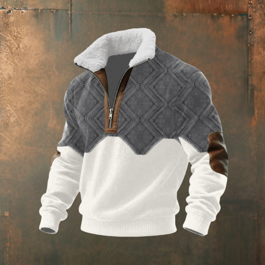 Brendan | Gray Half-Zip Sweater with Contrast Yoke