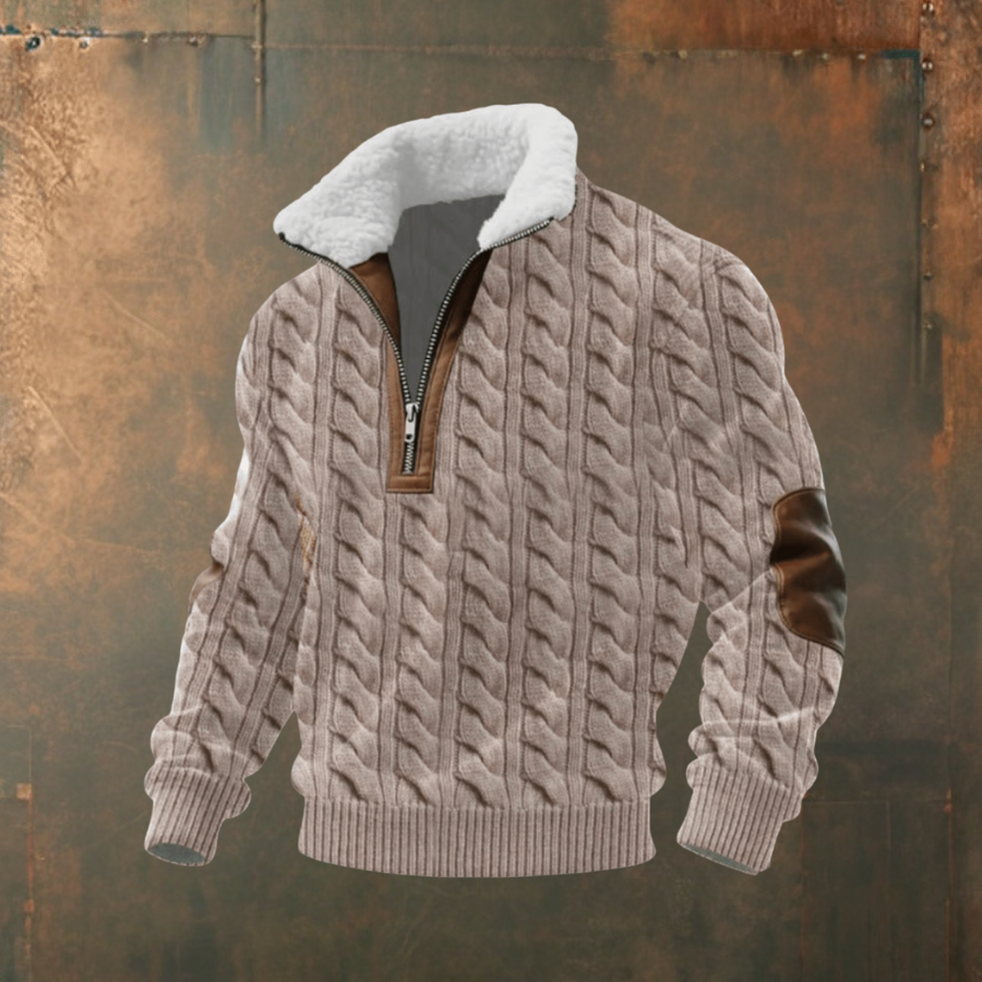 Brendan | Gray Half-Zip Sweater with Contrast Yoke