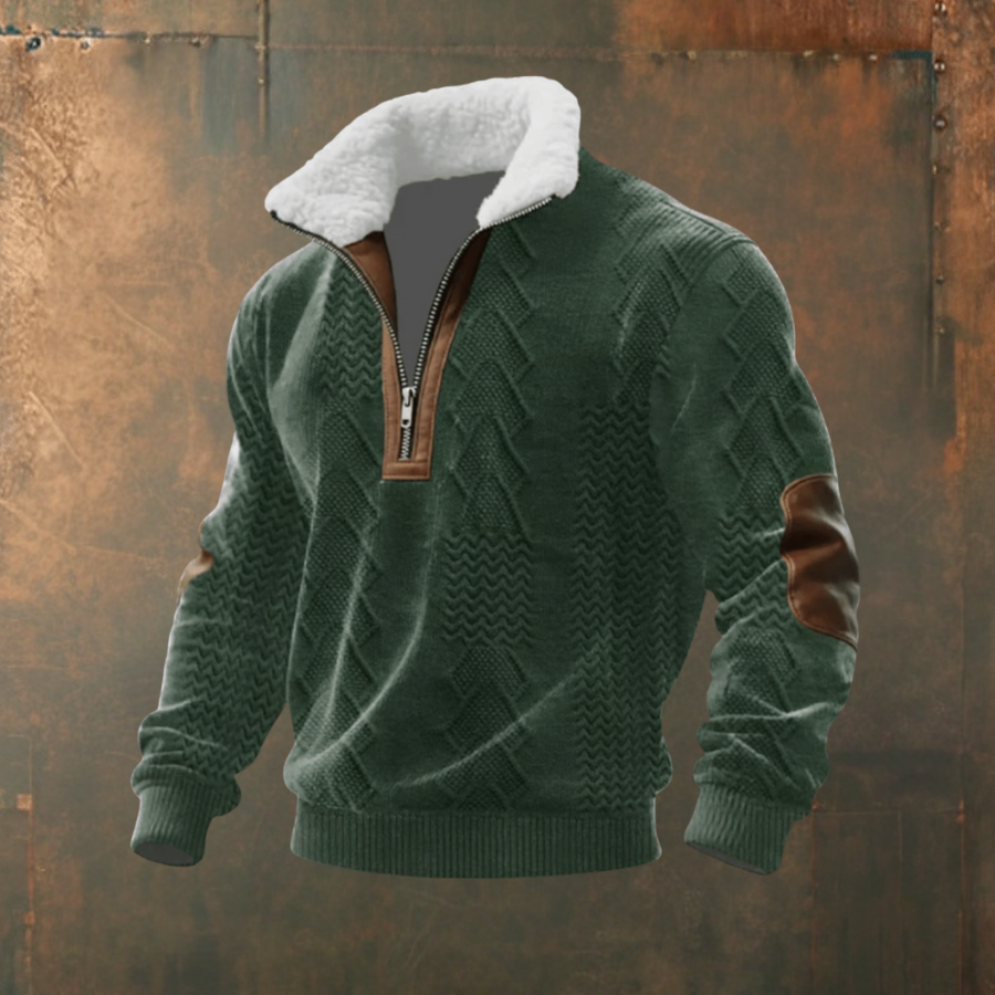 Brendan | Gray Half-Zip Sweater with Contrast Yoke