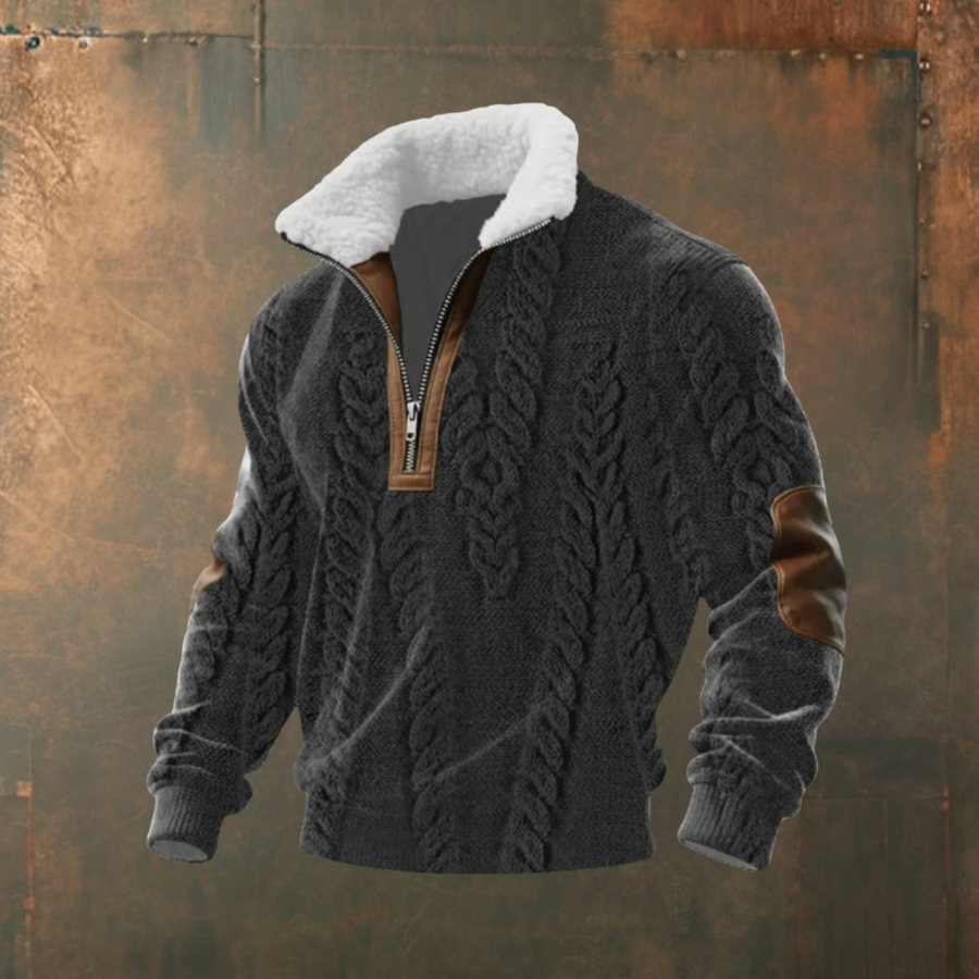 Brendan | Gray Half-Zip Sweater with Contrast Yoke