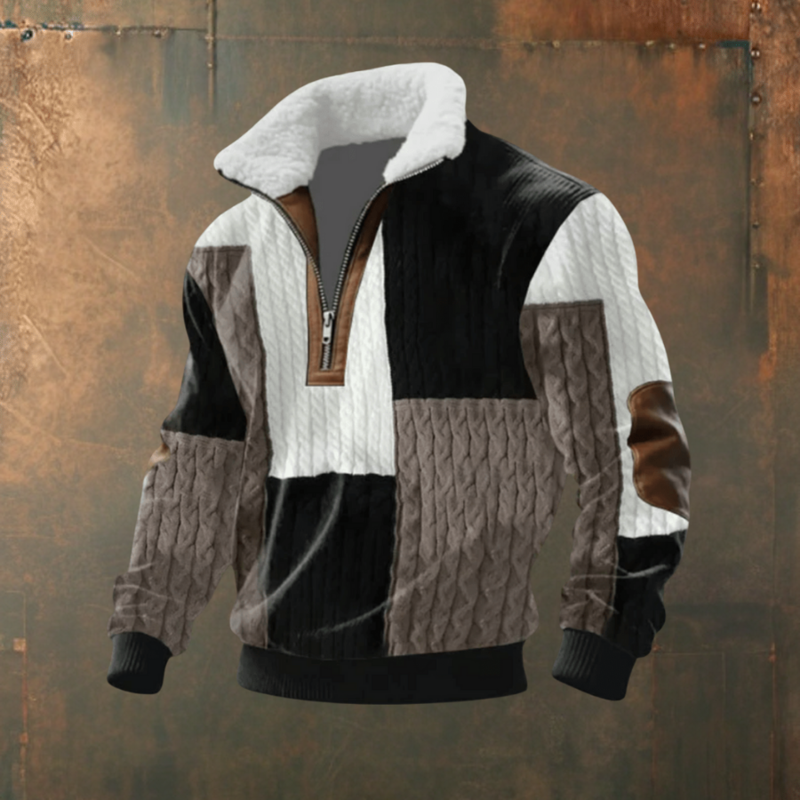 Brendan | Gray Half-Zip Sweater with Contrast Yoke