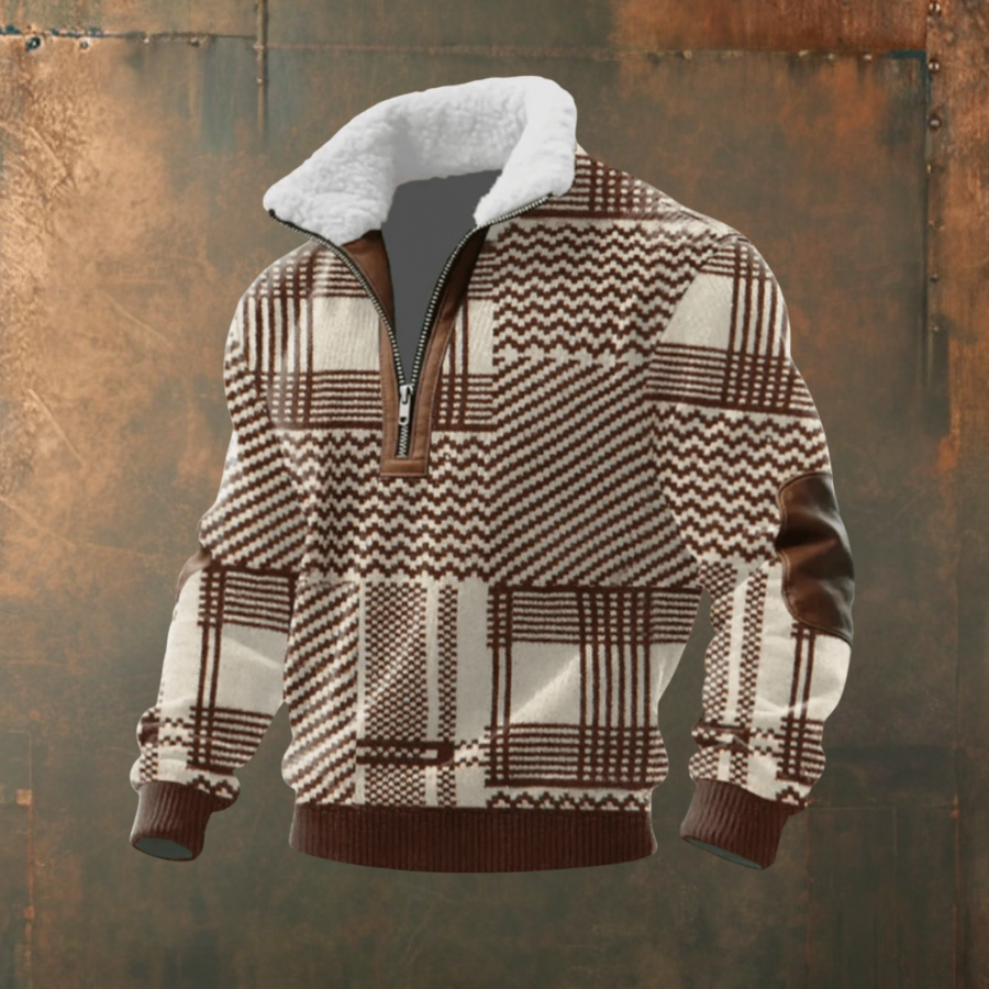 Brendan | Gray Half-Zip Sweater with Contrast Yoke