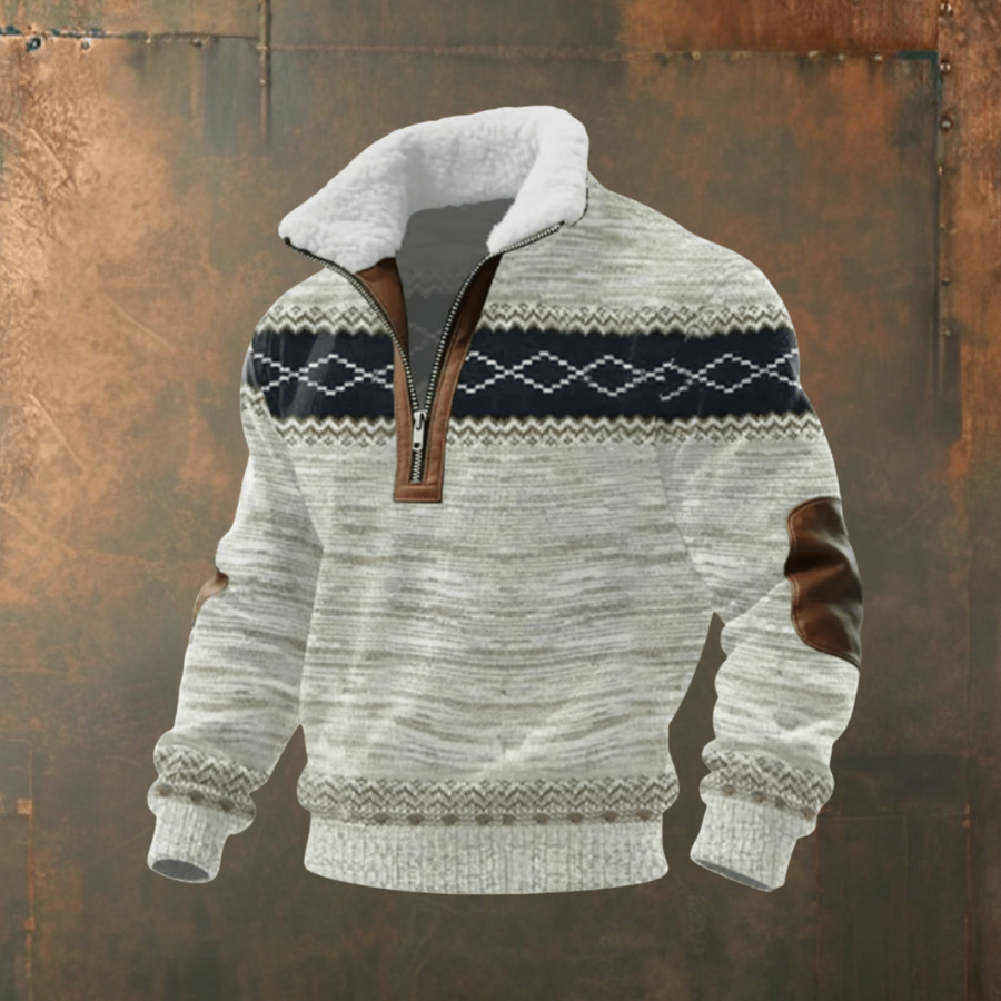 Brendan | Gray Half-Zip Sweater with Contrast Yoke